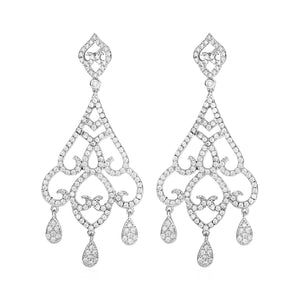 Teardrop Chandelier Earrings with Cubic Zirconia in Sterling Silver
