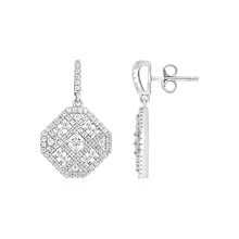Square Motif Earrings with Cubic Zirconia in Sterling Silver