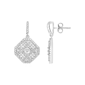 Square Motif Earrings with Cubic Zirconia in Sterling Silver
