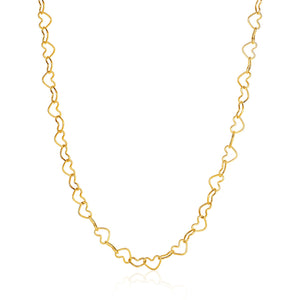 14k Yellow Gold Open Heart Link Necklace
