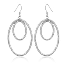 Sterling Silver Textured Dual Open Oval Drop Style Earrings