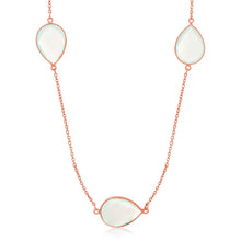 Sterling Silver Rose Gold Plated Teardrop Station Necklace with Aqua Chalcedony