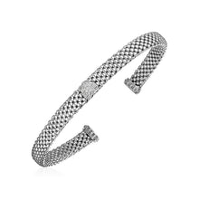 Popcorn Texture Cuff Bangle with Diamond Heart in Sterling Silver