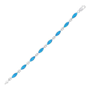 Marquise and Clover Motif Bracelet with Opal in Sterling Silver