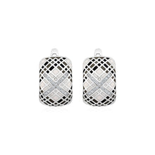 Plaid Motif Earrings with Enamel and Cubic Zirconia in Sterling Silver