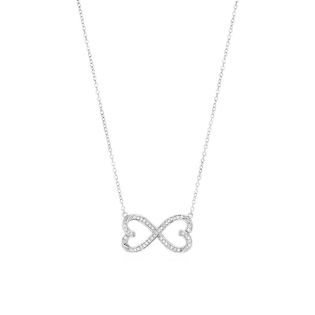Double Heart Infinity Necklace with Cubic Zirconia in Sterling Silver
