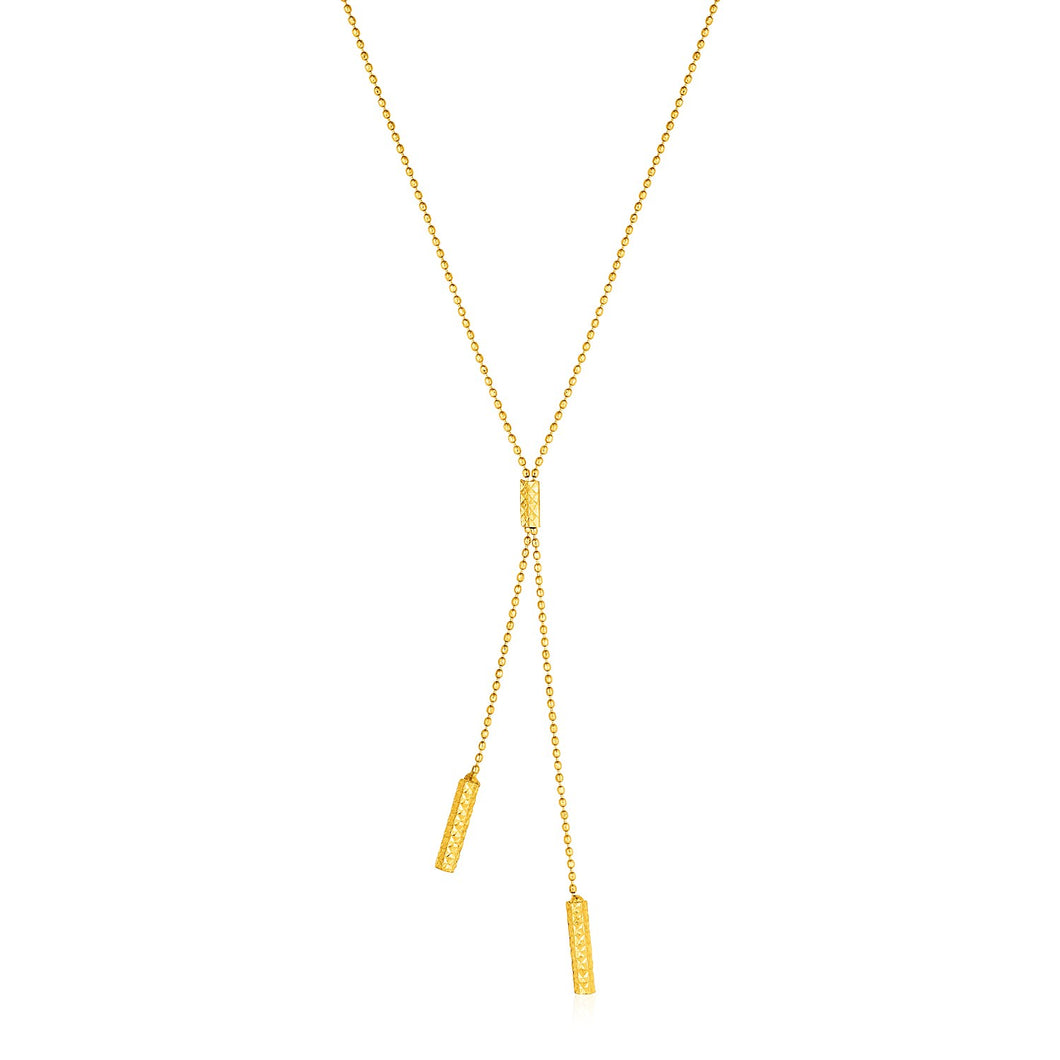 Lariat Necklace with Textured Bars in 10k Yellow Gold