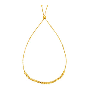 Adjustable Bracelet with Small Textured Beads in 14k Yellow Gold
