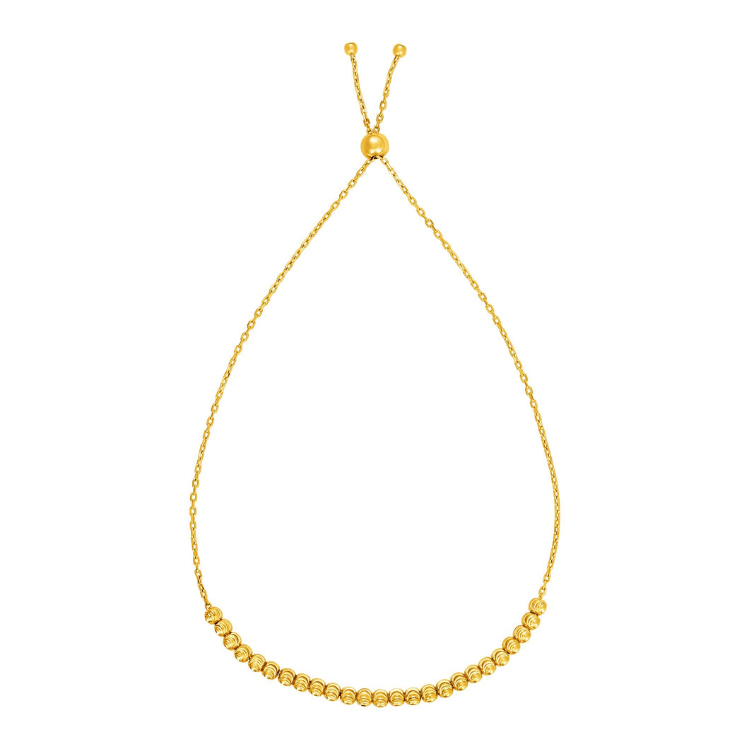 Adjustable Bracelet with Small Textured Beads in 14k Yellow Gold