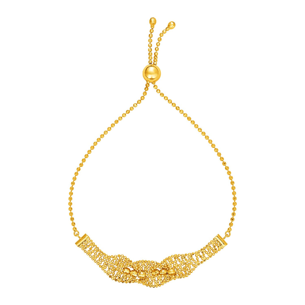 Textured Wavy Chain Motif Adjustable Bracelet in 14k Yellow Gold