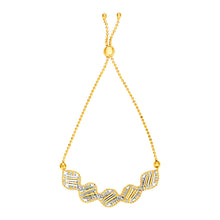 Textured Square Motif Adjustable Bracelet in 14k Yellow and White Gold