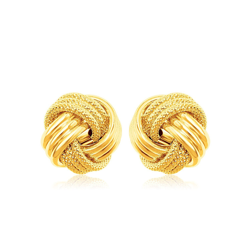10k Yellow Gold Love Knot with Ridge Texture Earrings