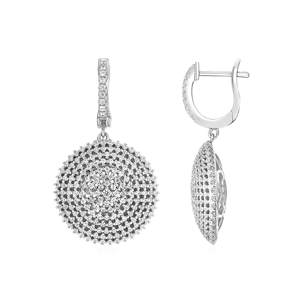 Domed Circle Earrings with Cubic Zirconia in Sterling Silver