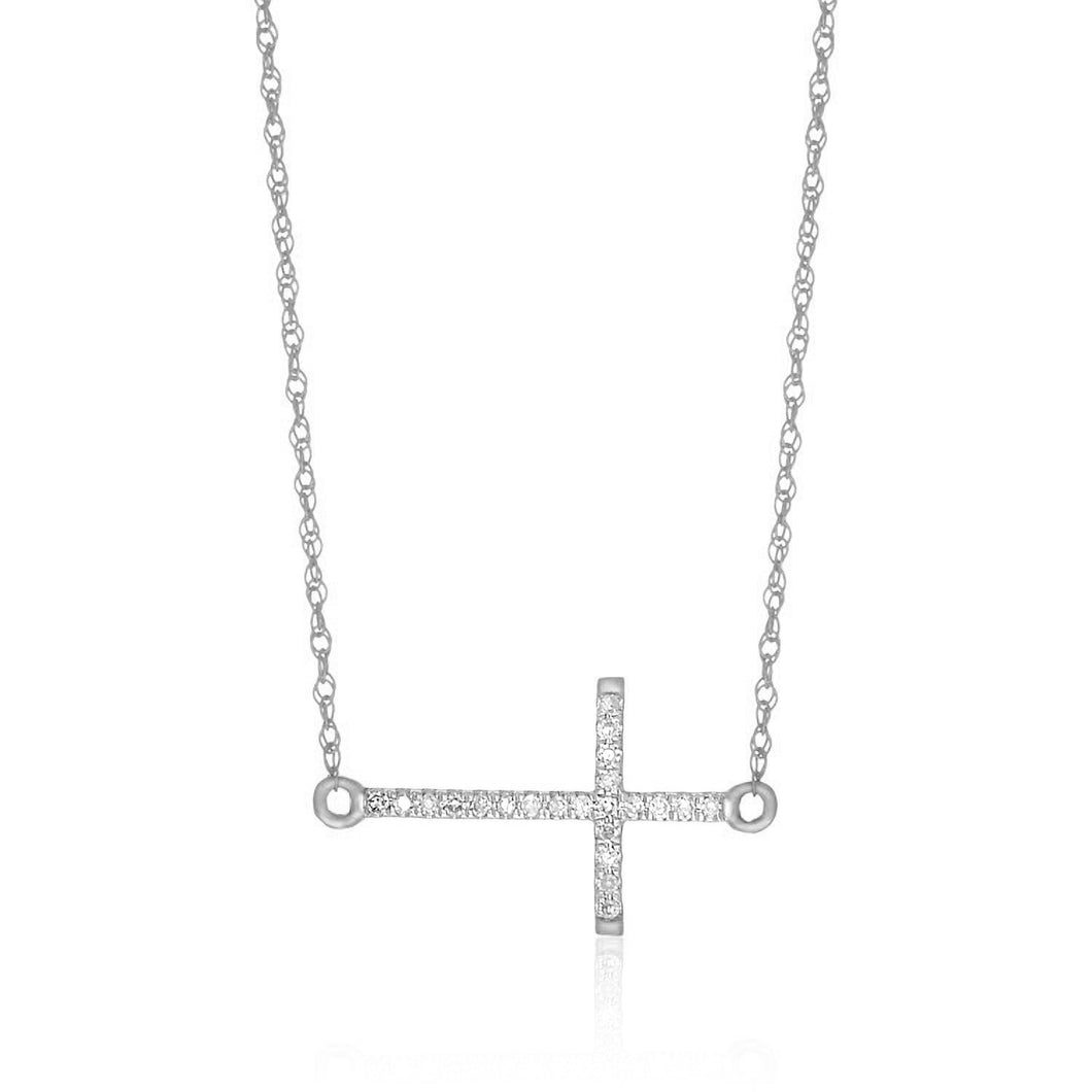 14k White Gold Diamond Embellished Cross Chain Necklace