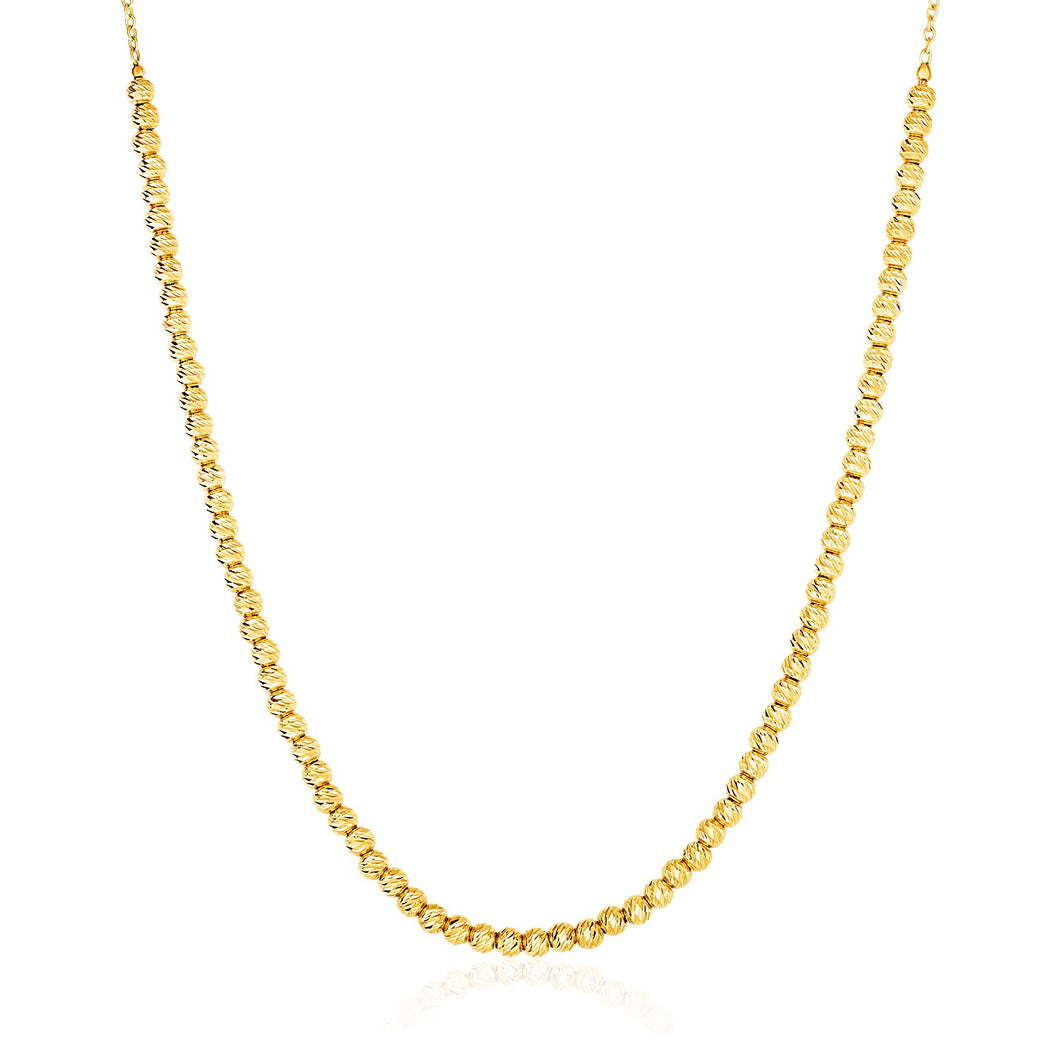 14k Yellow Gold Textured Bead and Chain Necklace