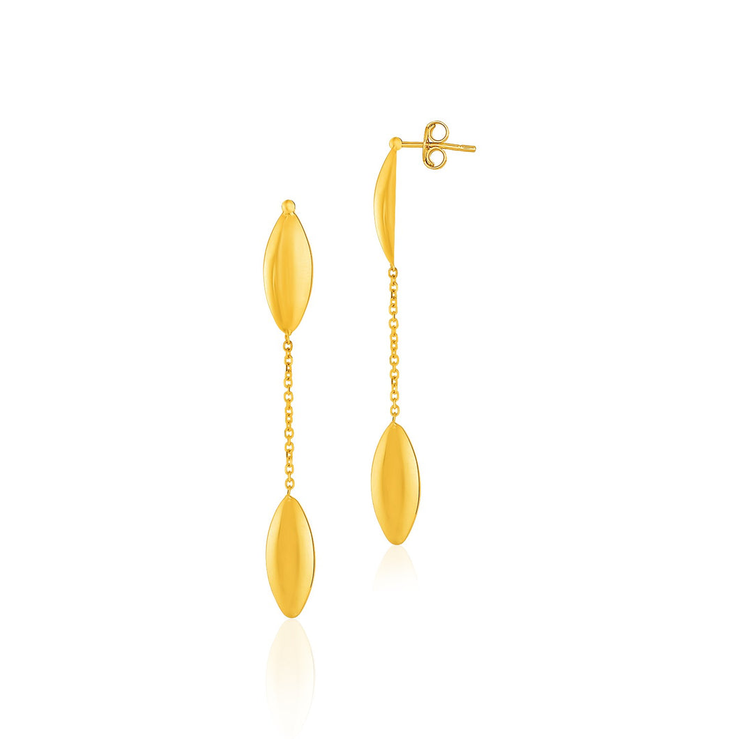 14k Yellow Gold Puffed Marquise Motif Drop Post Earrings