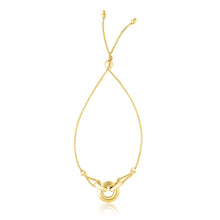 14k Yellow Gold Interlaced Ring Adjustable Design Lariat Bracelet
