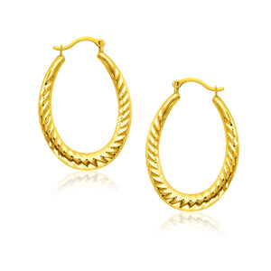 10k Yellow Gold Hoop Earrings with Textured Details