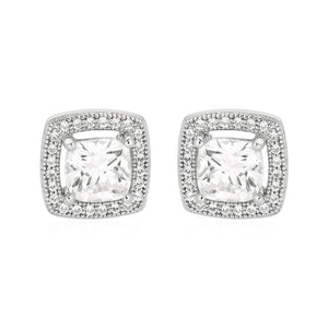 Cushion Earrings with Cubic Zirconia in Sterling Silver
