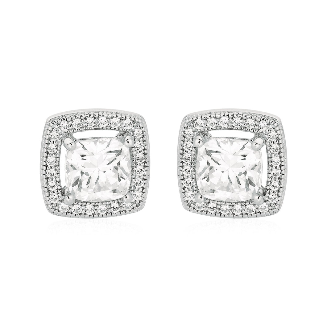 Cushion Earrings with Cubic Zirconia in Sterling Silver