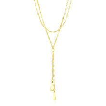 14k Yellow Gold Double Strand Chain with Puffed Heart Lariat Necklace