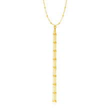 Lariat Necklace with Beads and Tassels in 14k Yellow Gold