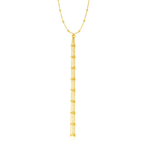 Lariat Necklace with Beads and Tassels in 14k Yellow Gold