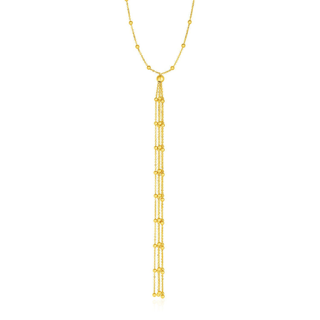 Lariat Necklace with Beads and Tassels in 14k Yellow Gold