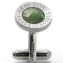 Graf von Faber-Castell, Manschettenknopf, rund, mit facettierter Jade, platiniert