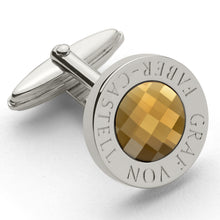Graf von Faber-Castell, Manschettenknopf, rund, mit facettiertem Citrin, platiniert
